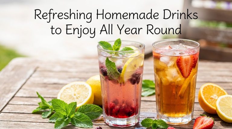 Discover refreshing homemade drinks, including fresh lemonade, strawberry smoothies, iced tea, mango drinks, and cucumber mint water.